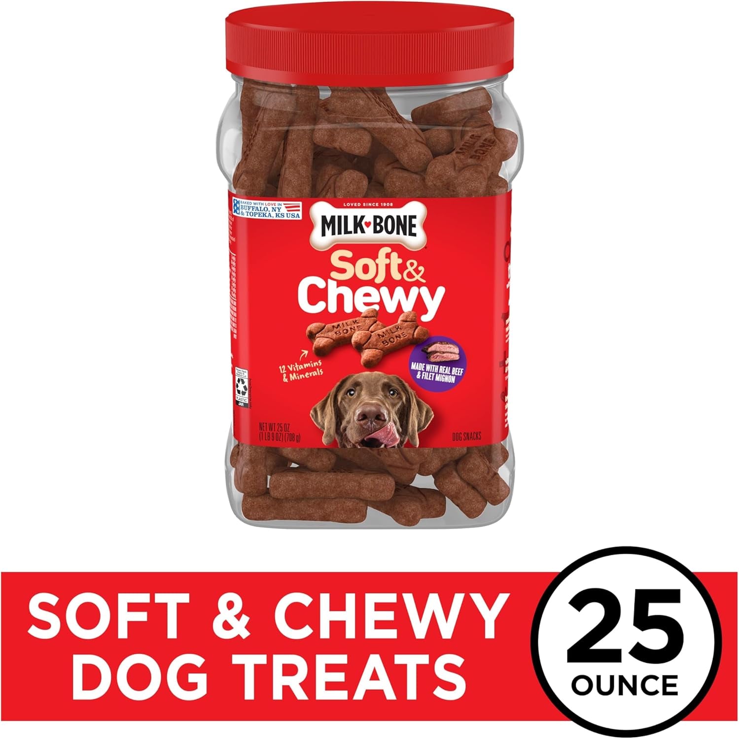 Soft & Chewy Dog Treats, Beef & Filet Mignon Recipe, 25 Ounce Made with Real Chuck Roast