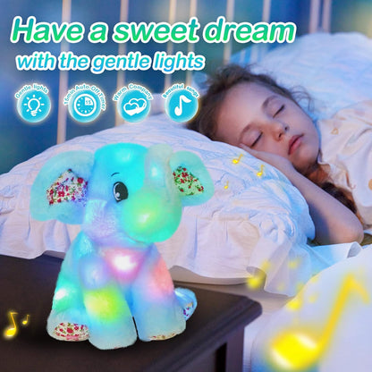 12‘’ Musical Light up Elephant Plush Toy Floppy LED Stuffed Animals Lullabies Nightlight Bedtime for Kids Birthday Valentines for Toddlers, Blue