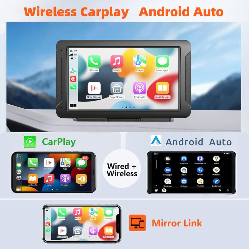 7 Inch Touch Screen Car Radio, Portable Car Stereo Wireless Apple Carplay Android Auto, Comes with Bluetooth 5.0/ Hands-Free/ Link/ Map Navigation/ Voice Control/ TF Card/ AUX/ Backup Camera, Suitable for Sedan, SUV, Truck