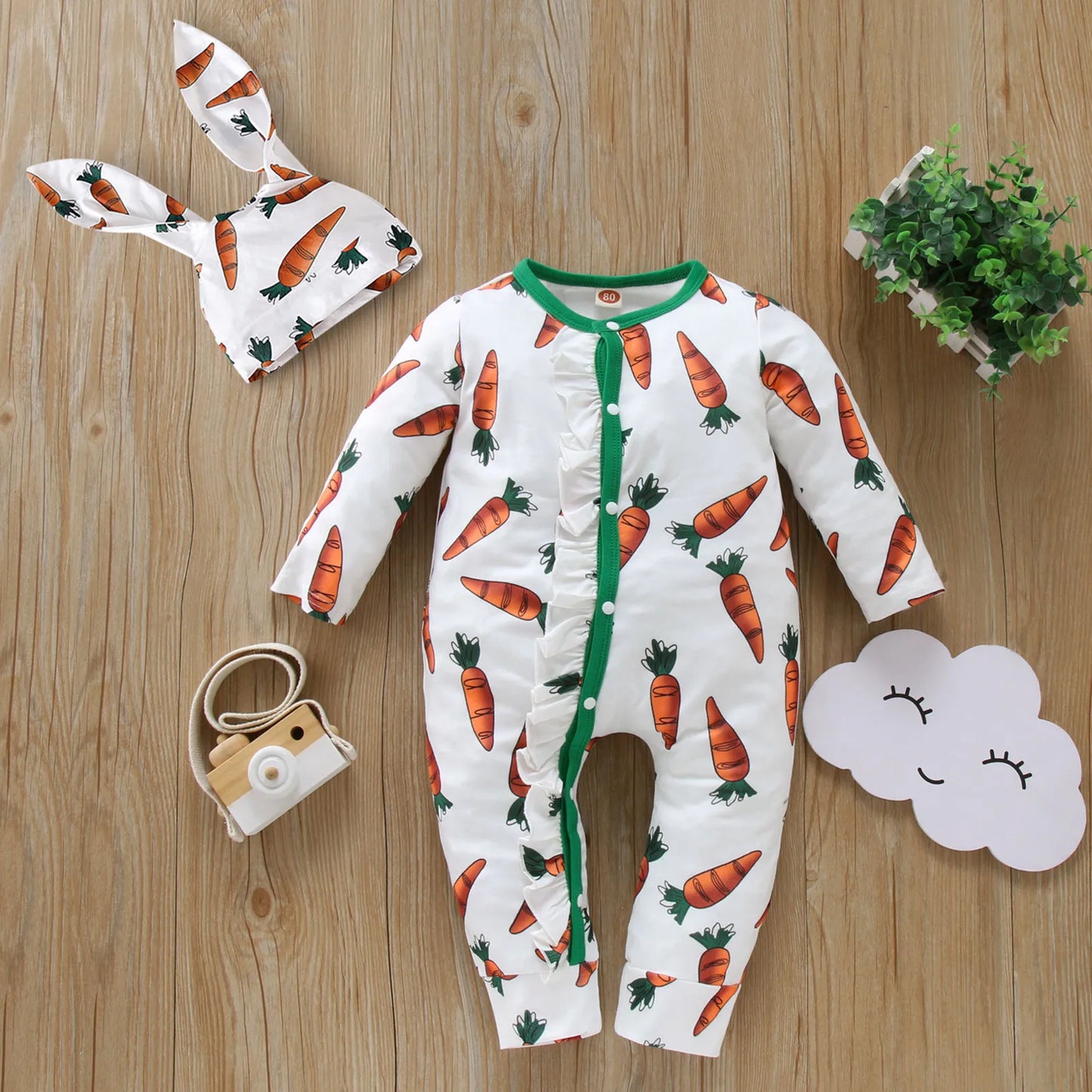 Infant Carrot Print Romper Jumpsuit