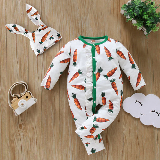 Infant Carrot Print Romper Jumpsuit