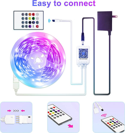 Bluetooth LED Strip Lights 50 Ft, Color Changing LED Lights for Bedroom,Built-In-Mic,Music Sync LED Light Strips,Phone Smart Controlled(App+Remote+Mic)