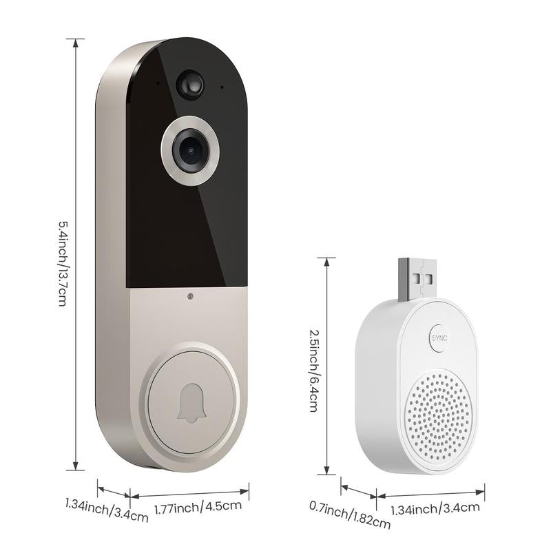 Smart Wireless Video Doorbell Camera, AI Human Detection Video Doorbell Outdoor Camera, Two-Way Audio Video Doorbell Camera with Real-Time Alerts & Motion Detection, Security Cameras